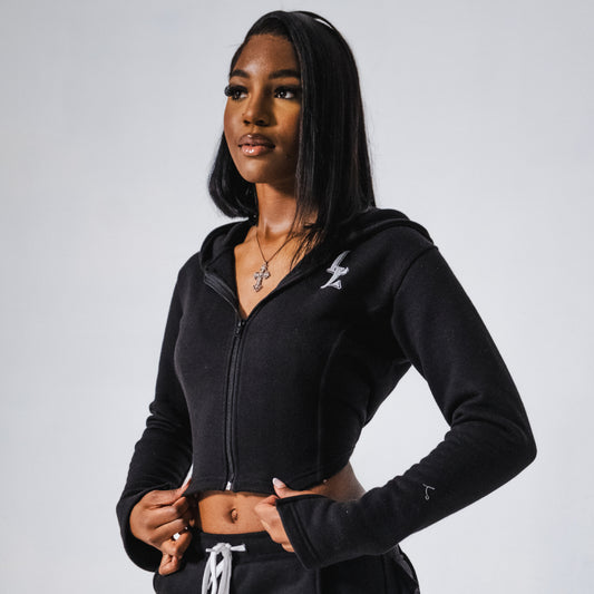 Womens Cropped Black Hoodie